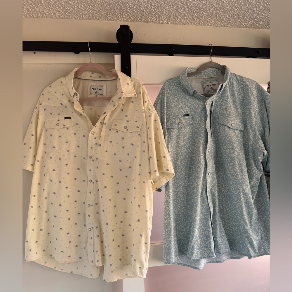 Poncho Western Pearl Snap Button Down Short Sleeve Shirts